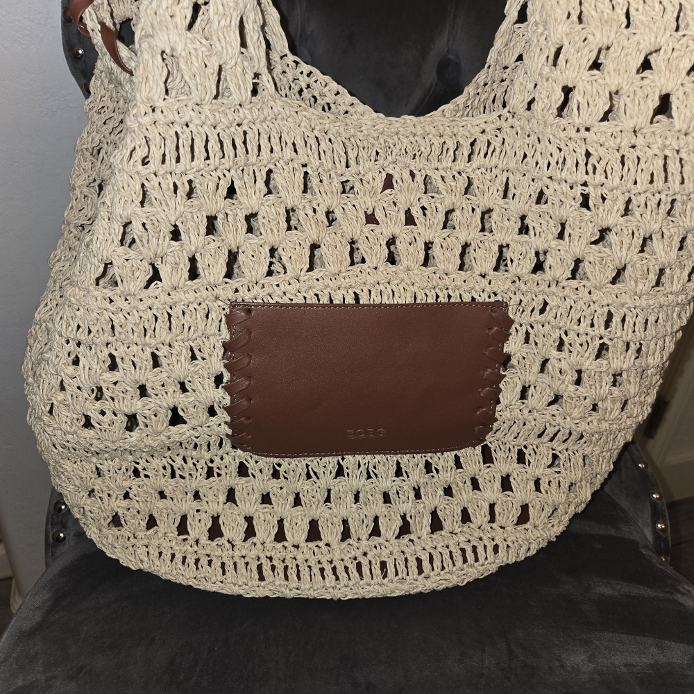BCBG Generation Tan and Brown Raffia Tote Bag NEW - Picture 12 of 15